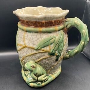 Vintage Green Frog Ceramic Pitcher